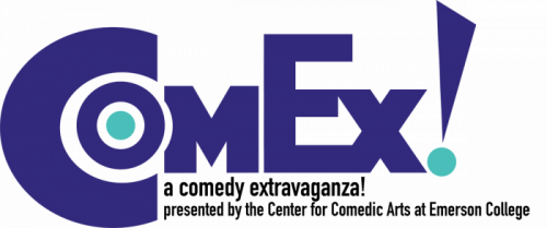 ComEx logo featuring the text ComEx! A comedy extravaganza! Presented by the Center for Comedic Arts at Emerson College
