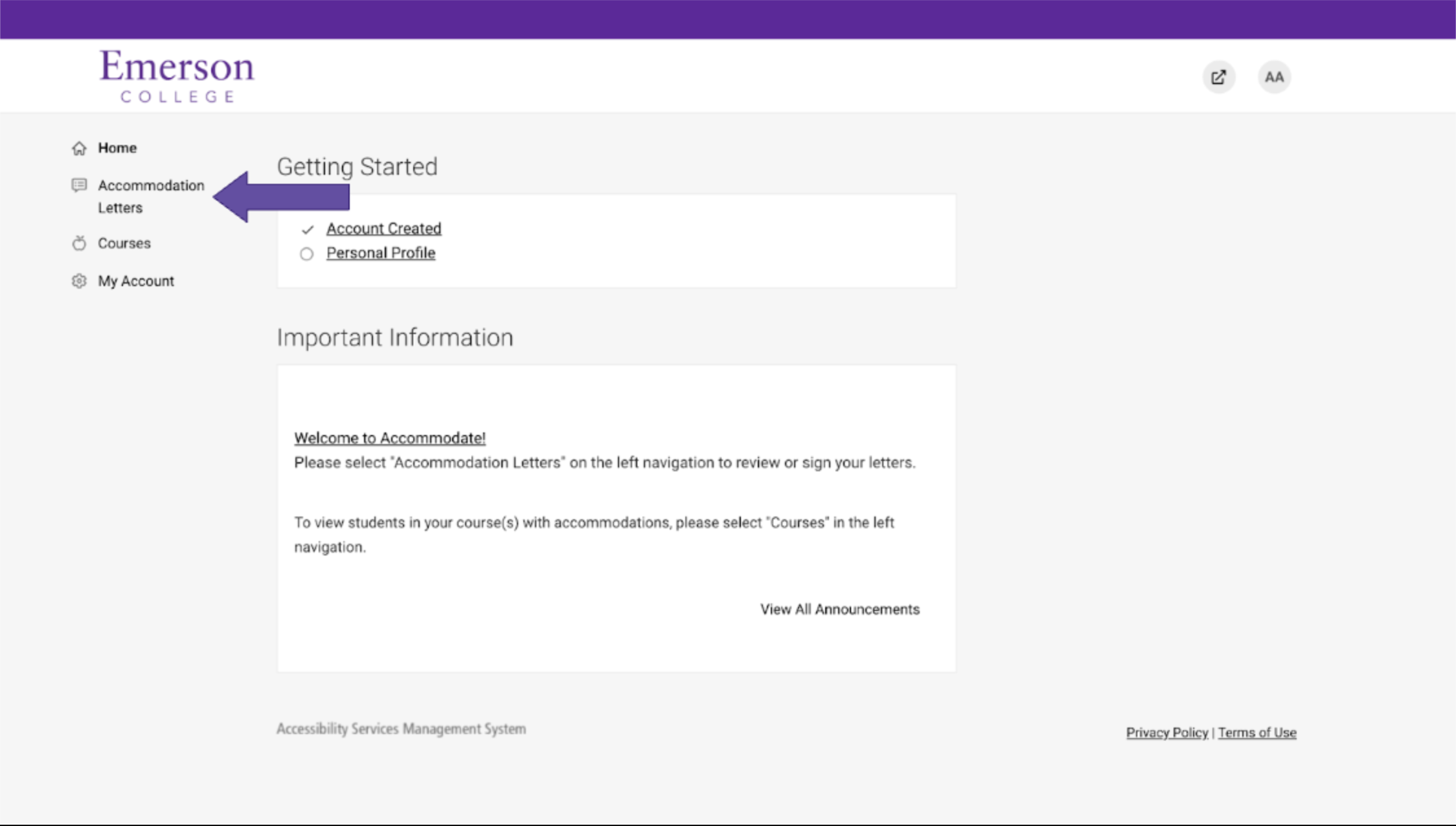 The site with an indication of where to receive accommodation letters