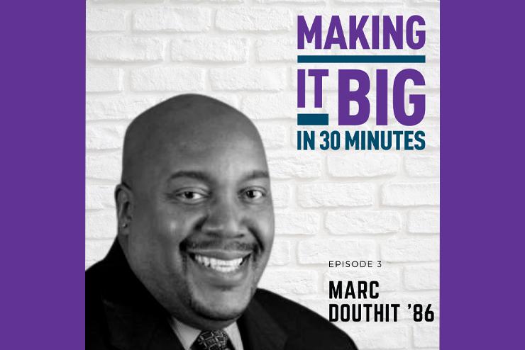 Marc Douthit posing next to the "Making It Big" logo