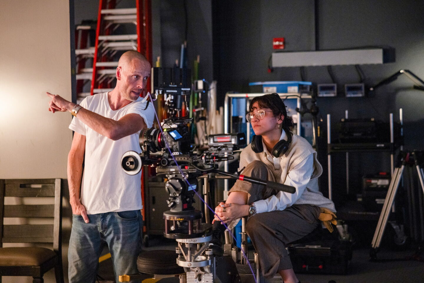 Academics, Adult, Advanced Cinematography, BTS, Camera, Canon C70, Chair, Digital Filmmaking, Emerson, Emerson College, Glasses, Joey Kolbe, Male, Man, Microphone, Paramount Soundstage, Person, Soundstage, Student, Student set, Tripod, Visual & Media Arts, Visual and Media Arts, Wristwatch, filmmaking, student film set, undergrad, undergraduate, School of the Arts