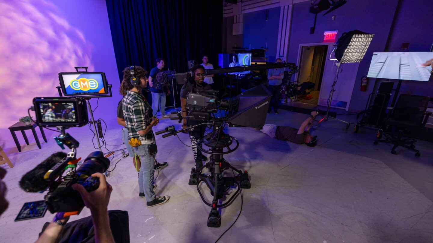 Students working with cameras in Tufte Studio